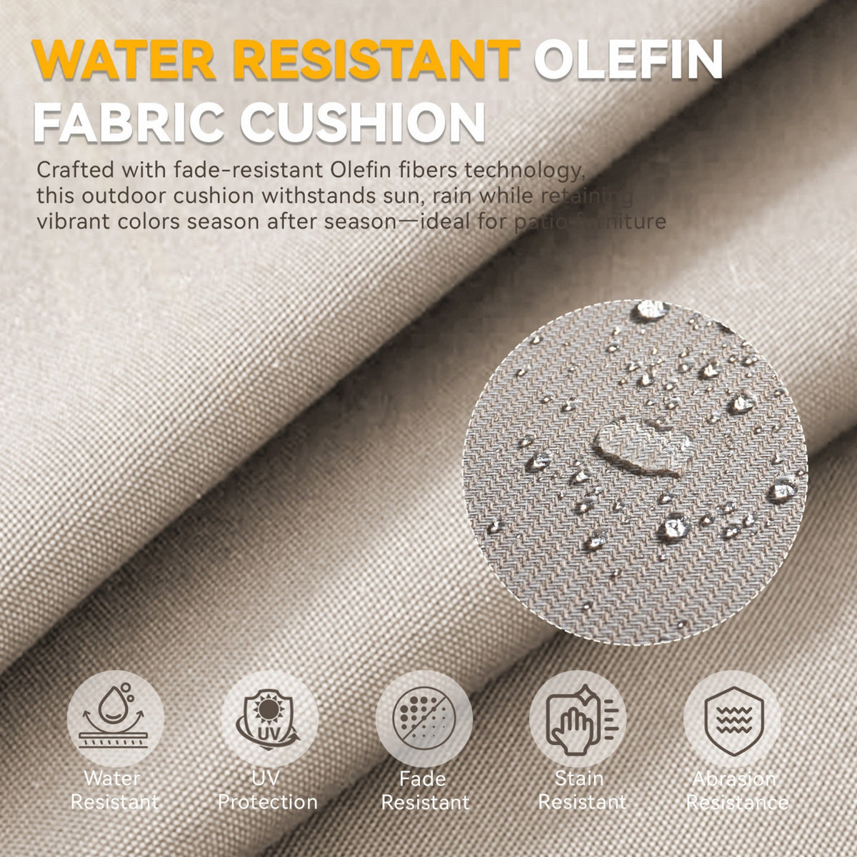 6" Thicker Outdoor Chair Cushion Set with Waterproof Olefin - Neutral