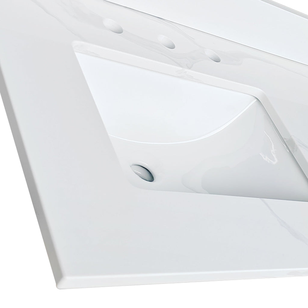 61-Inch Quartz Double Bathroom Vanity Top with Dual Undermount Sinks - Carrara