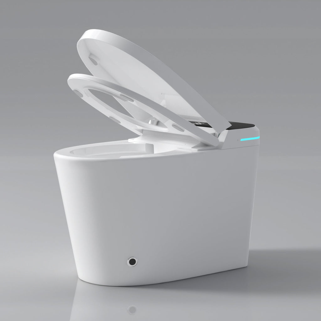 Modern Smart Toilet with Bidet Seat and Auto Functions - White