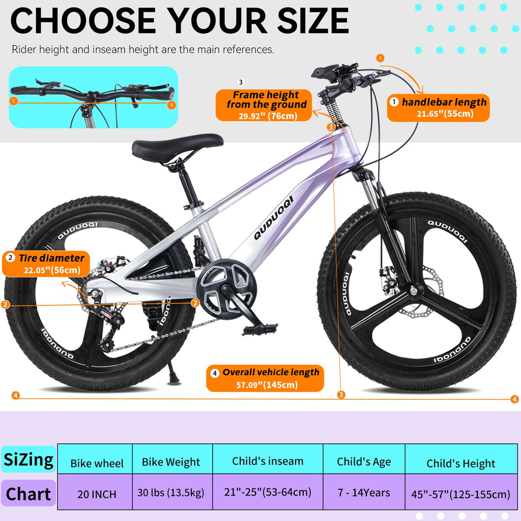 20 Inch Kids Mountain Bike with Magnesium Alloy Frame - Black