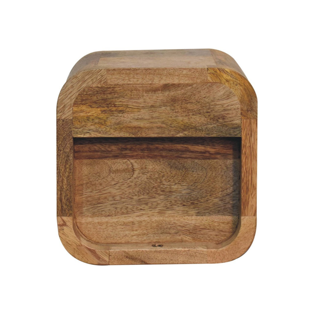 Extra Mini Curved Oak-ish Nightstand with Open Slot and Drawer - Solid Mango Wood
