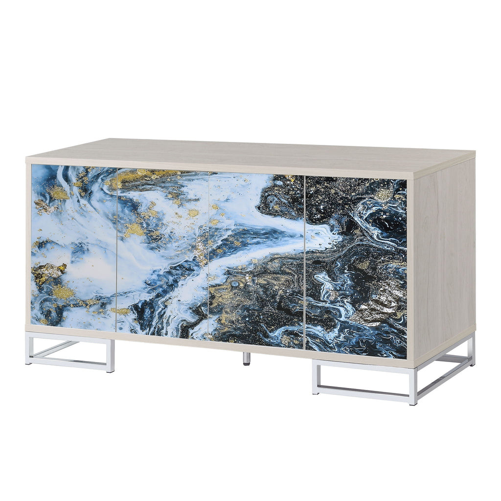 Liam Marble Paint Console Cabinet with Chrome Base - Multi