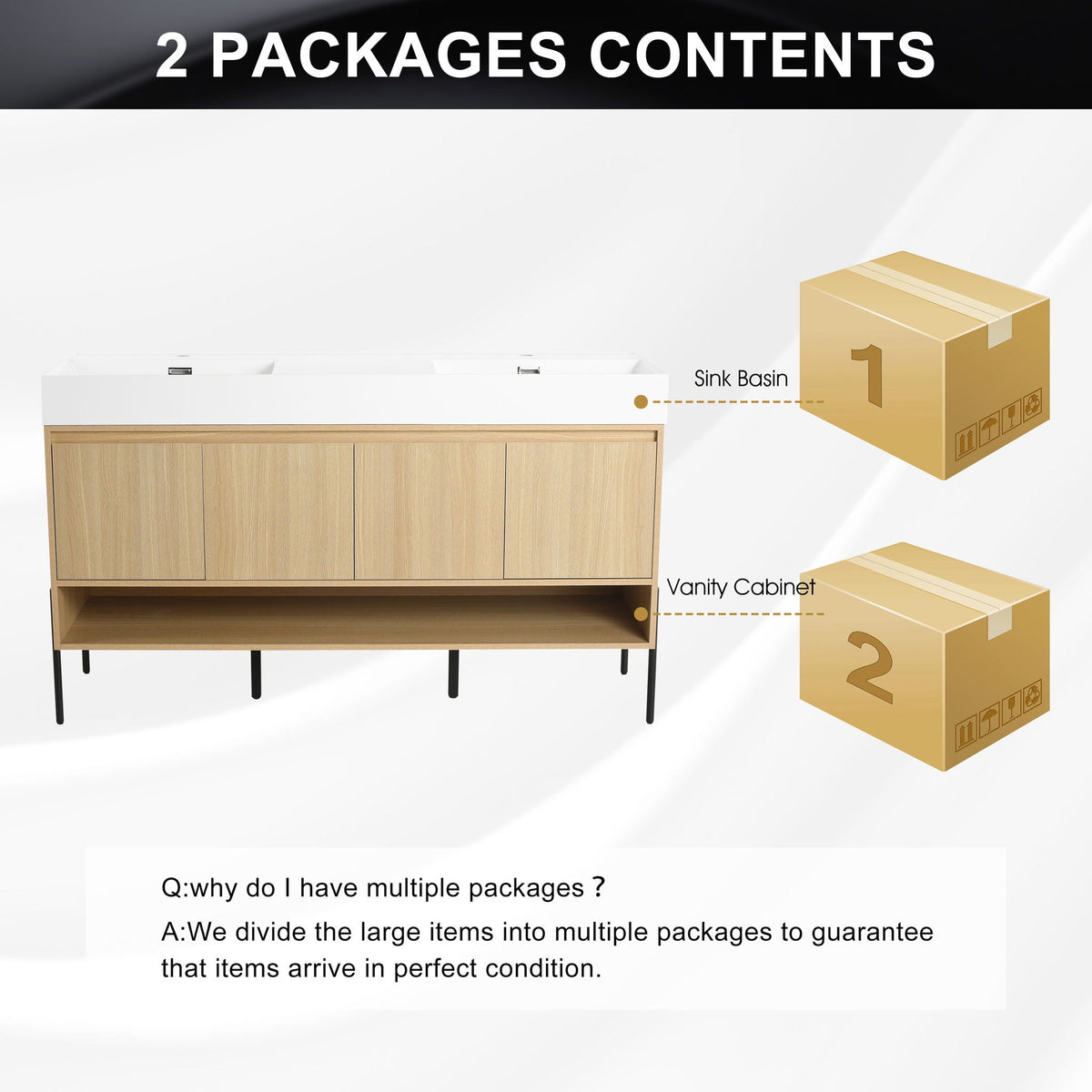 Modern Bathroom Vanity Combo with Single Resin Sink and Storage Cabinet - Light Brown