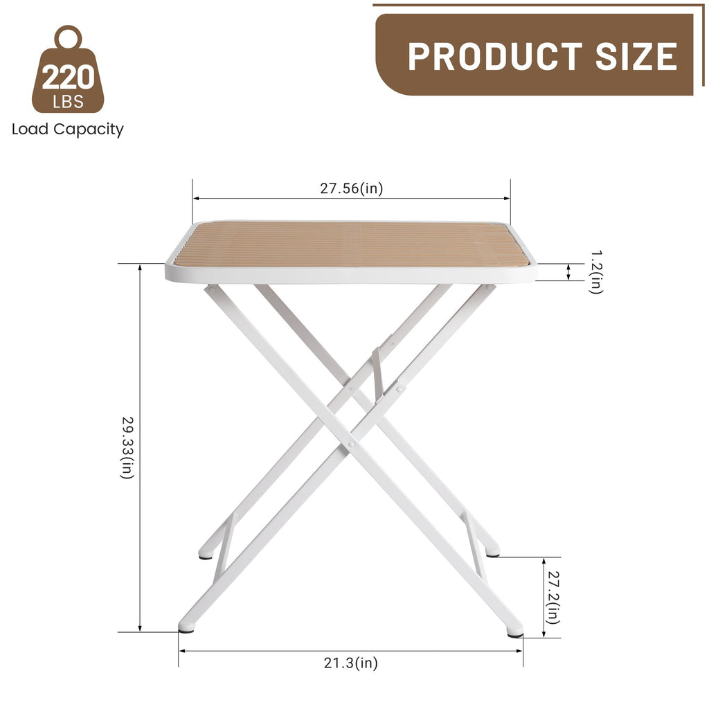 Modern Folding Square Table with Waterproof Top - Apricot / White