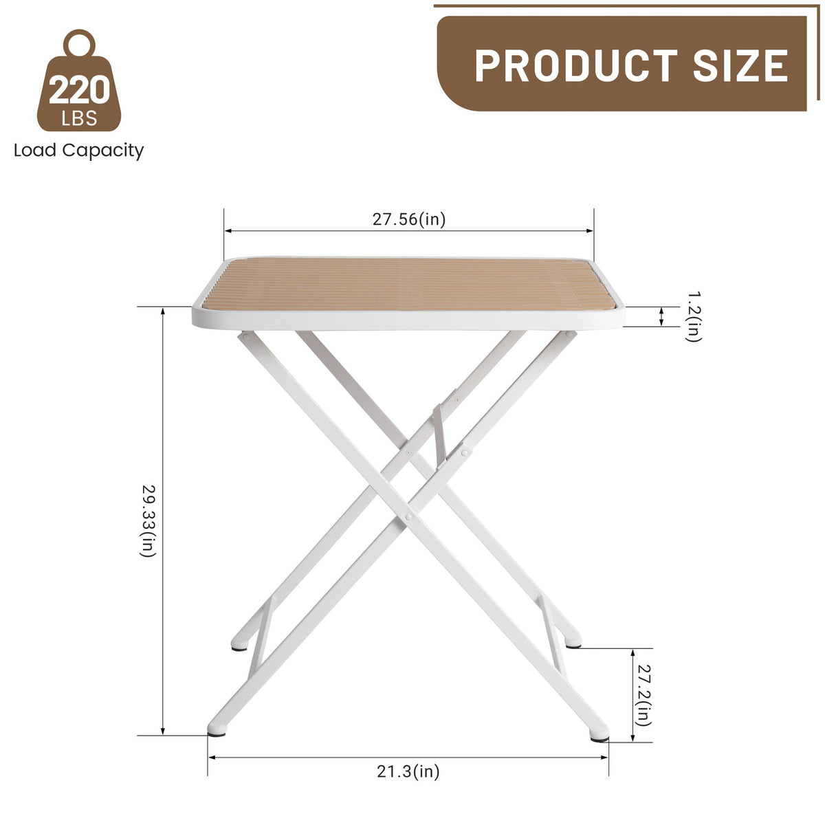 Modern Folding Square Table with Waterproof Top - Apricot / White