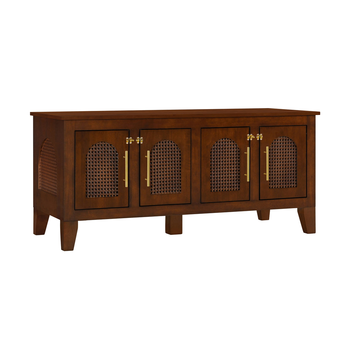 Rattan Dog Crate Cabinet with Rubber Wood Frame - Natural Finish