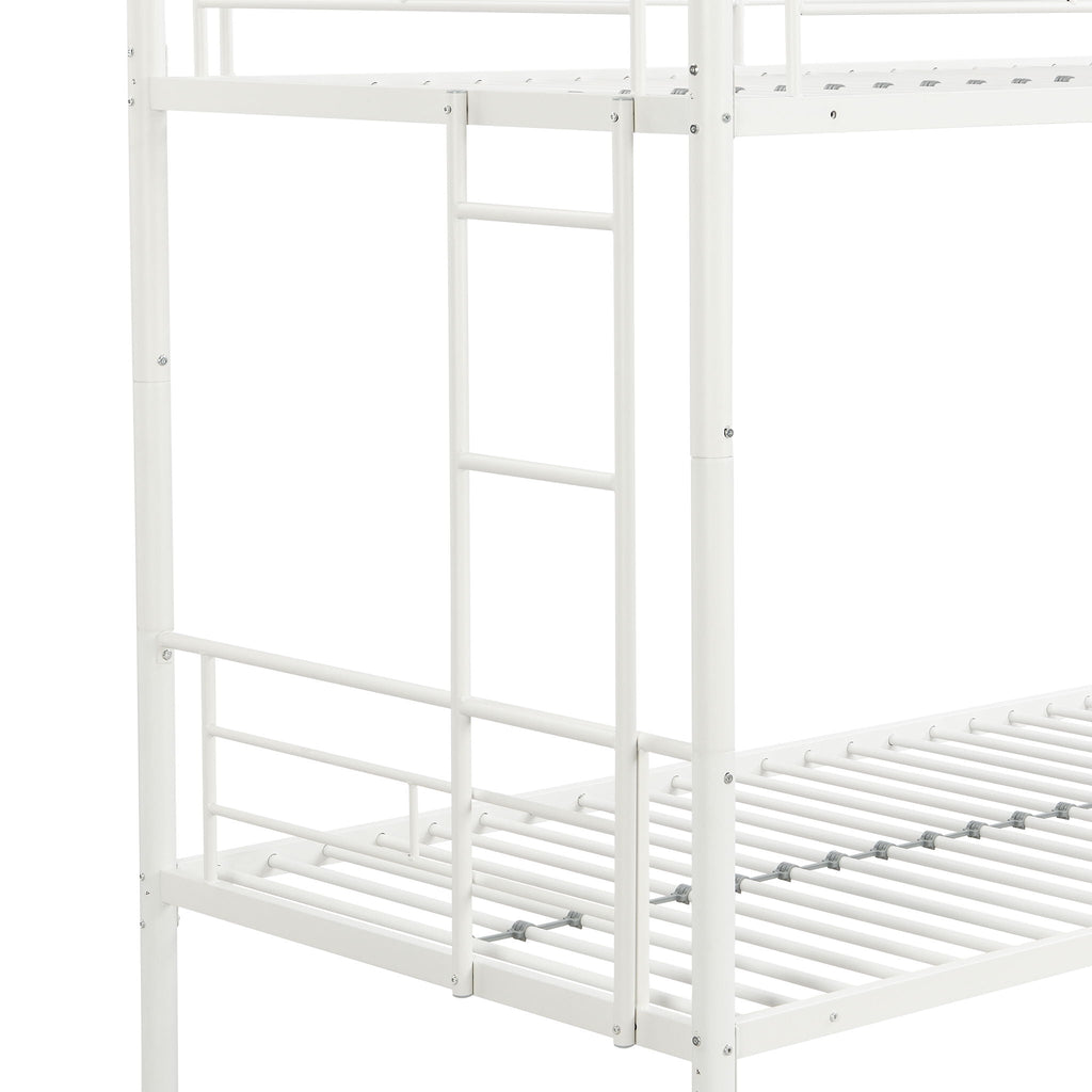 Twin Over Twin Bunk Bed with Trundle - Sturdy Metal Frame - Pearl Silver, White, or Pink