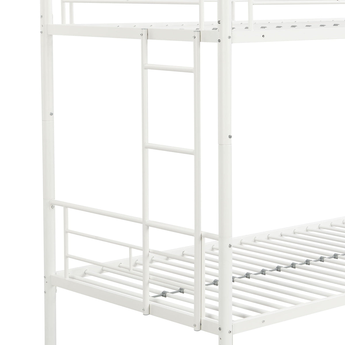 Twin Over Twin Bunk Bed with Trundle - Sturdy Metal Frame - Pearl Silver, White, or Pink