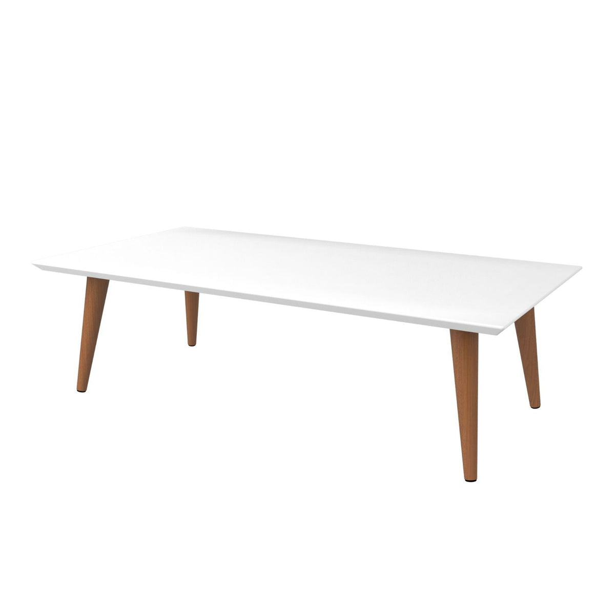 White Lacquered Coffee Table with Solid Wood Legs - Modern Finish
