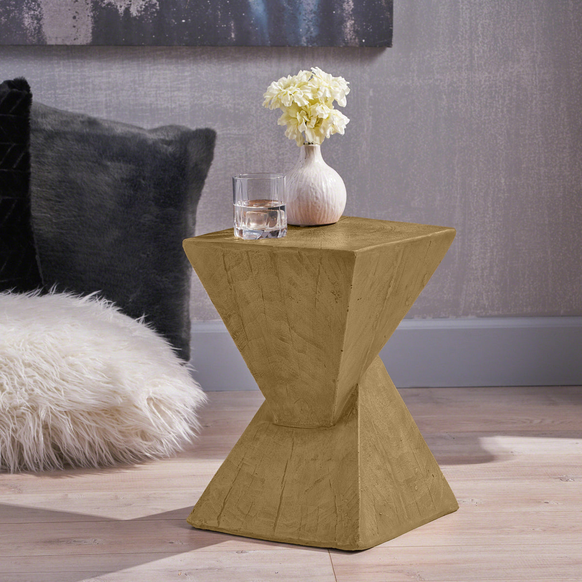 TESS Modern Side Table with Hourglass Design - Wood-Like Finish
