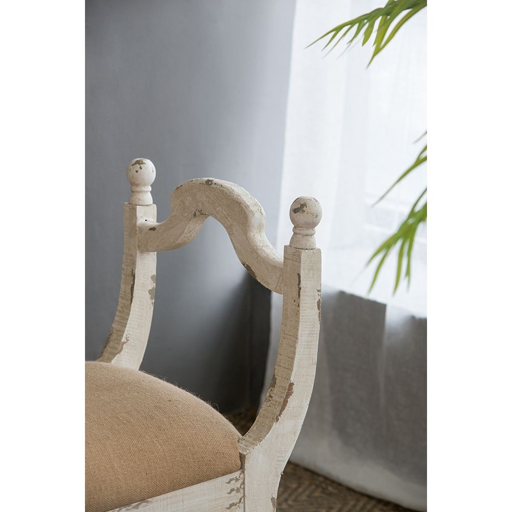 Farmhouse Vanity Bench with Padded Seat - Beige and White