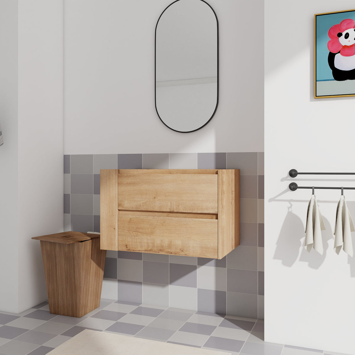 30" Wall Mount Bathroom Vanity with Soft Close Drawer - Imitative Oak