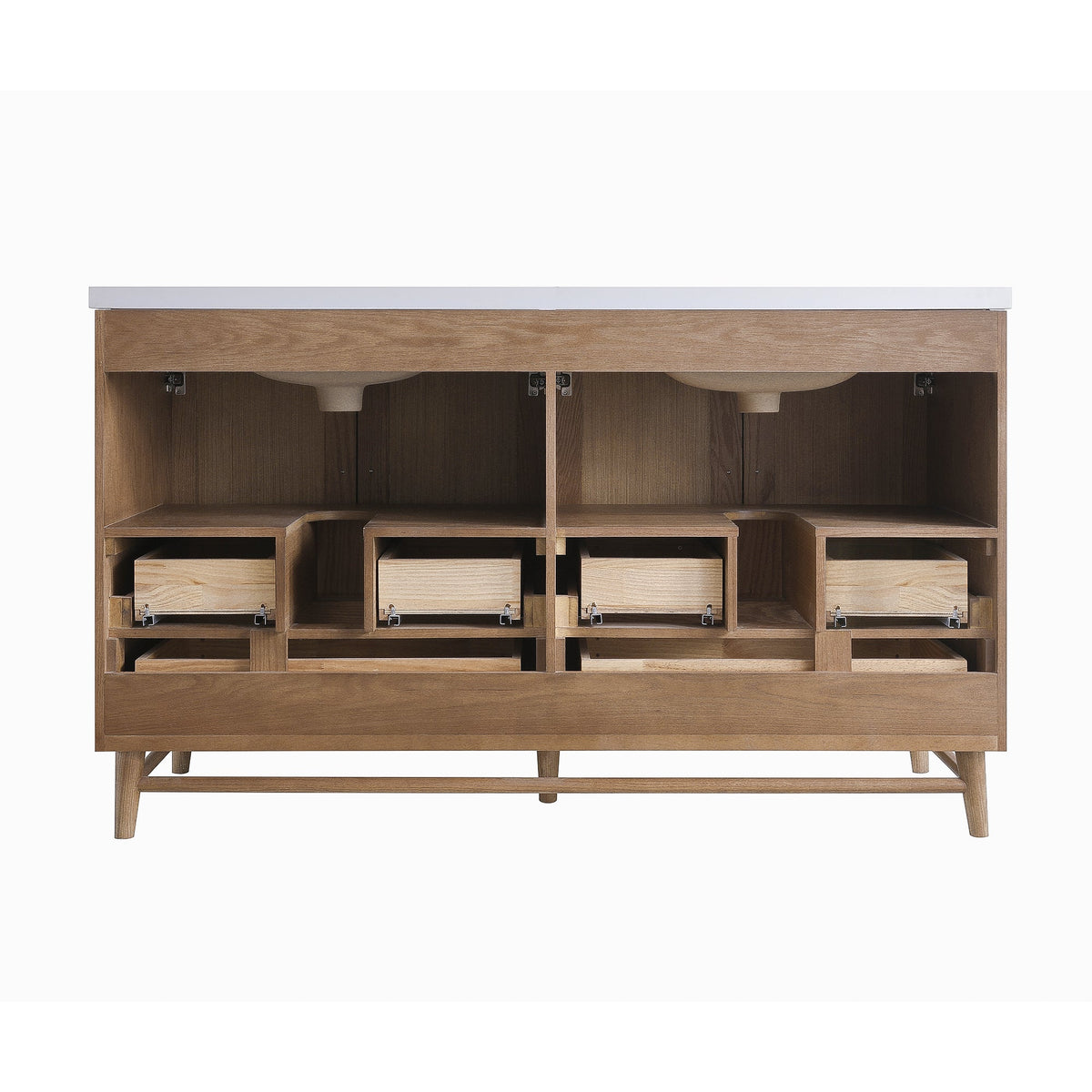 60'' Light Coffee Single Sink Bathroom Vanity with Marble Top - Solid Wood