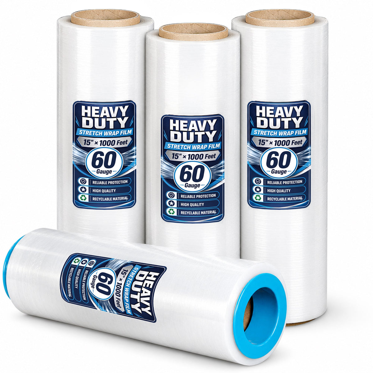 1000ft Industrial Strength Stretch Wrap Film Roll with Handles - Clear Plastic