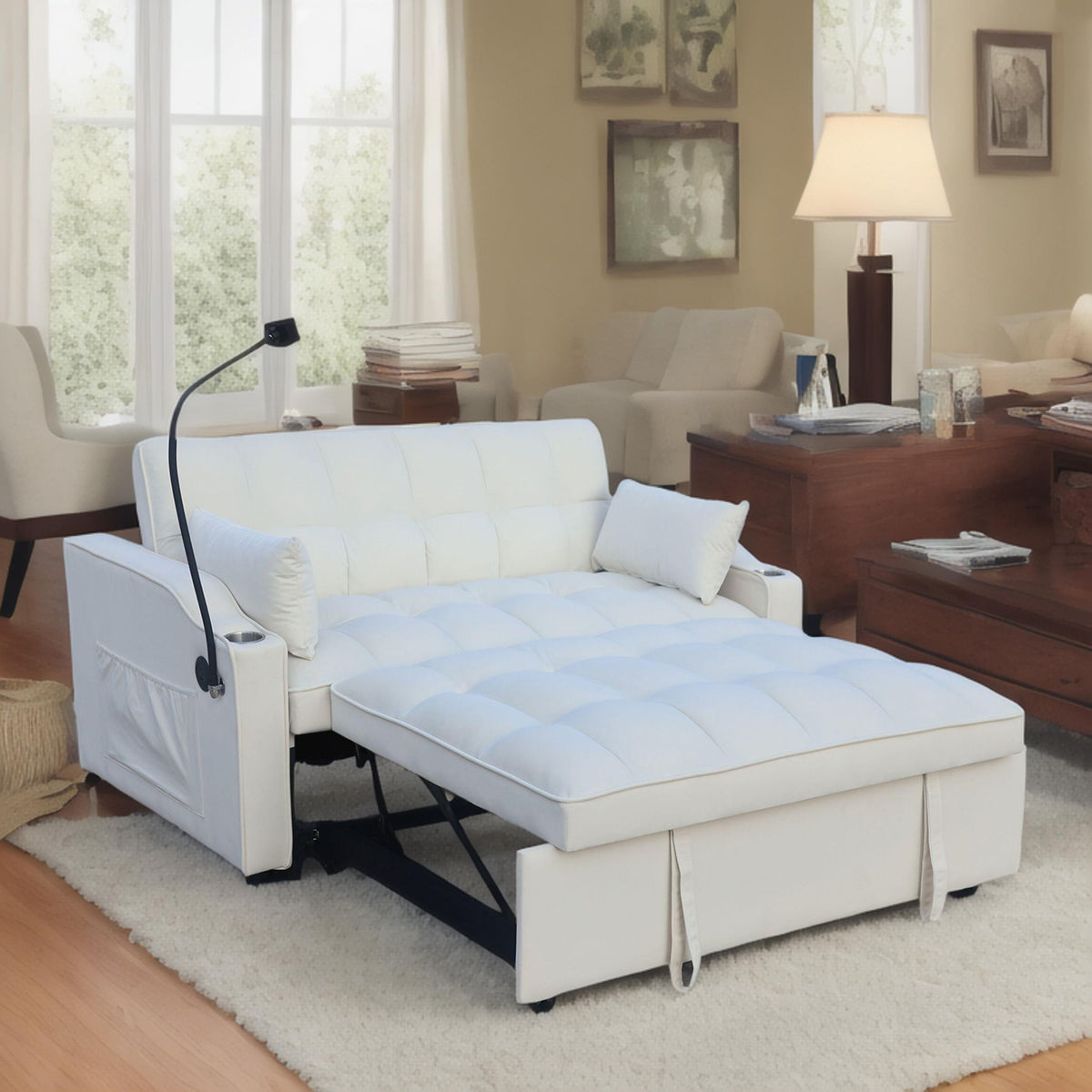 Modern Loveseat Futon Sofa with Pullout Bed and Adjustable Backrest - Multiple Colors