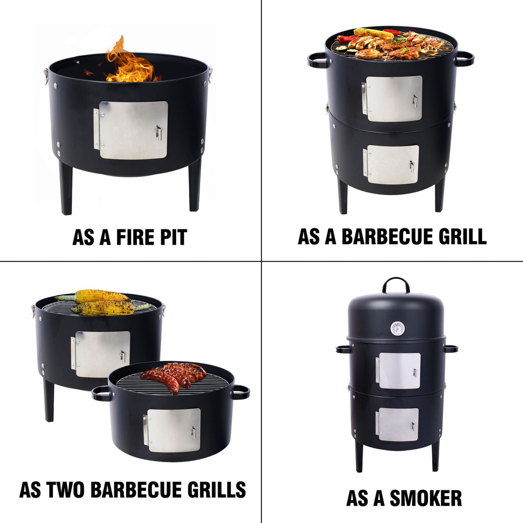 17" Steel Charcoal BBQ Grill with Built-in Thermometer - Black