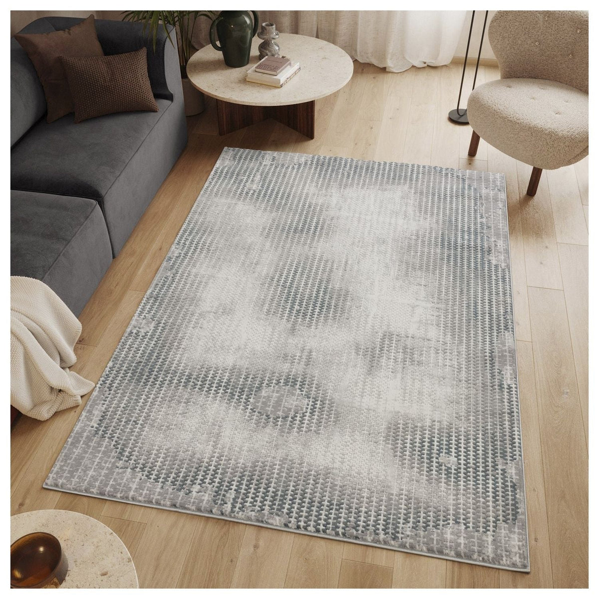 Gray Contemporary Area Rug with 3D Effect - Geometrix