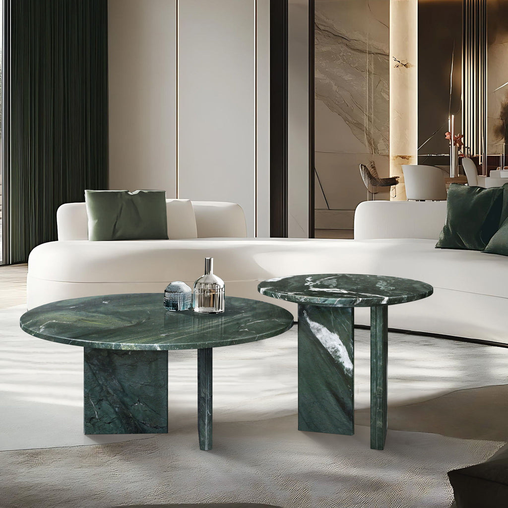 Elegant Coffee Duo Table Set with Natural Marble Tops - Multiple Colors