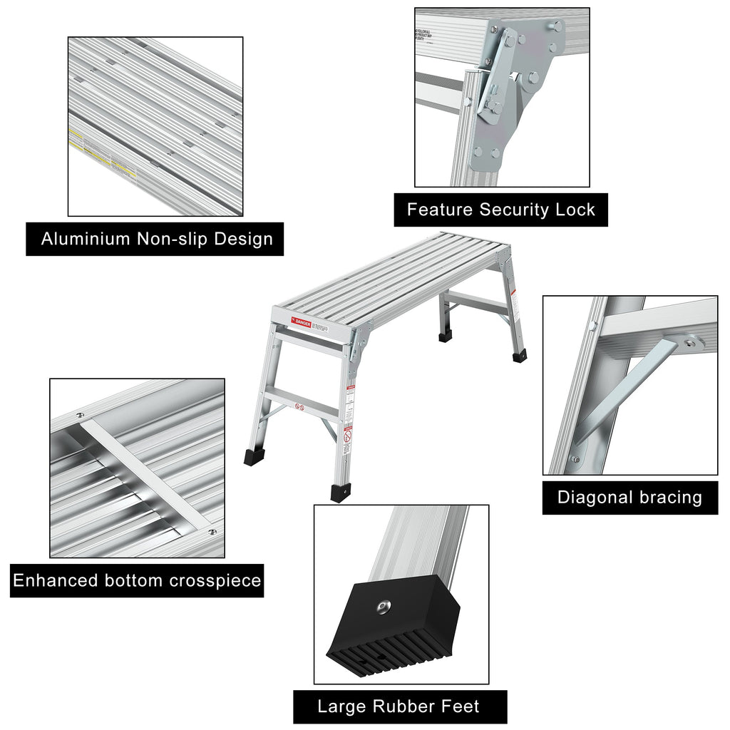Aluminum Portable Work Platform Bench Folding Ladder with 225 lb Capacity