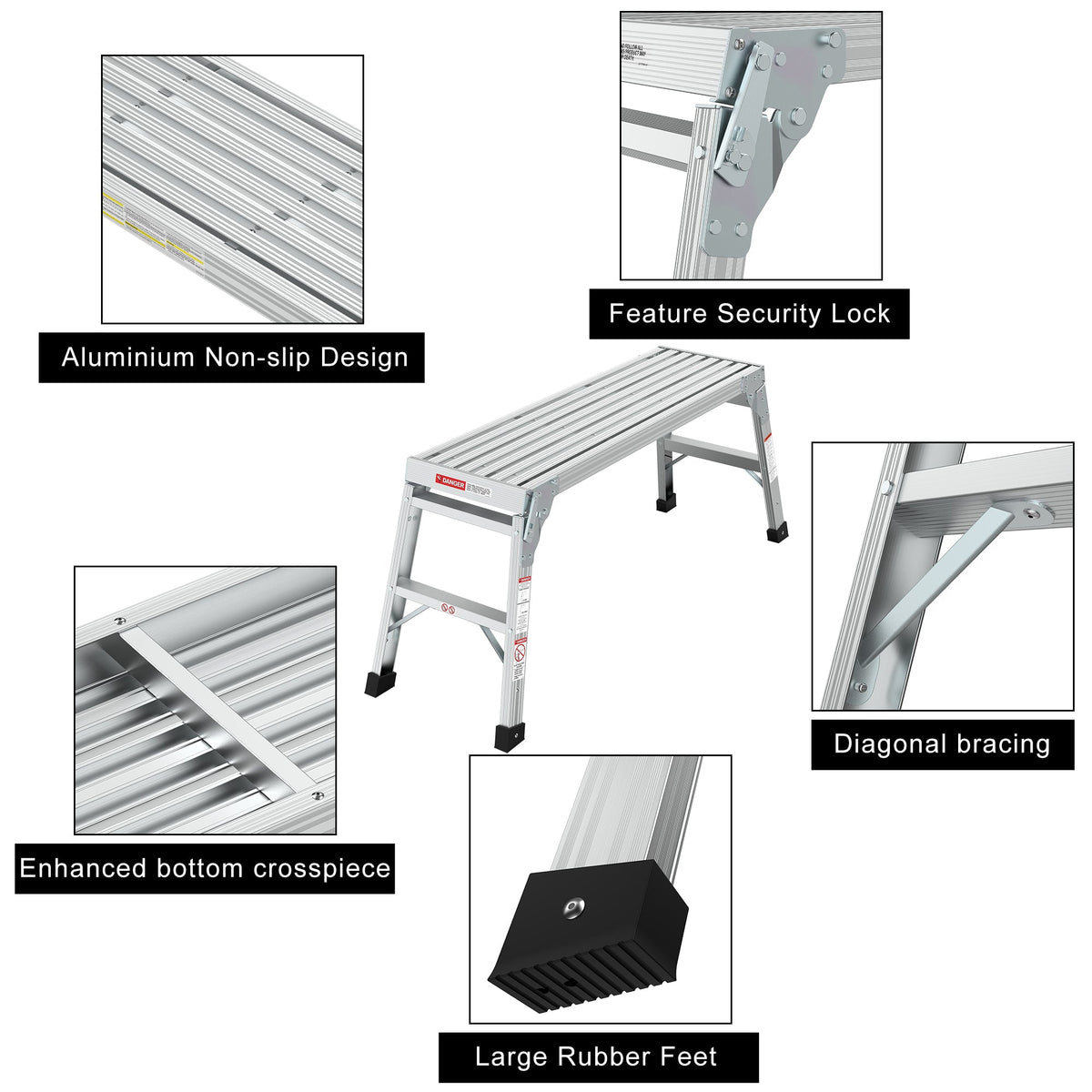 Aluminum Portable Work Platform Bench Folding Ladder with 225 lb Capacity