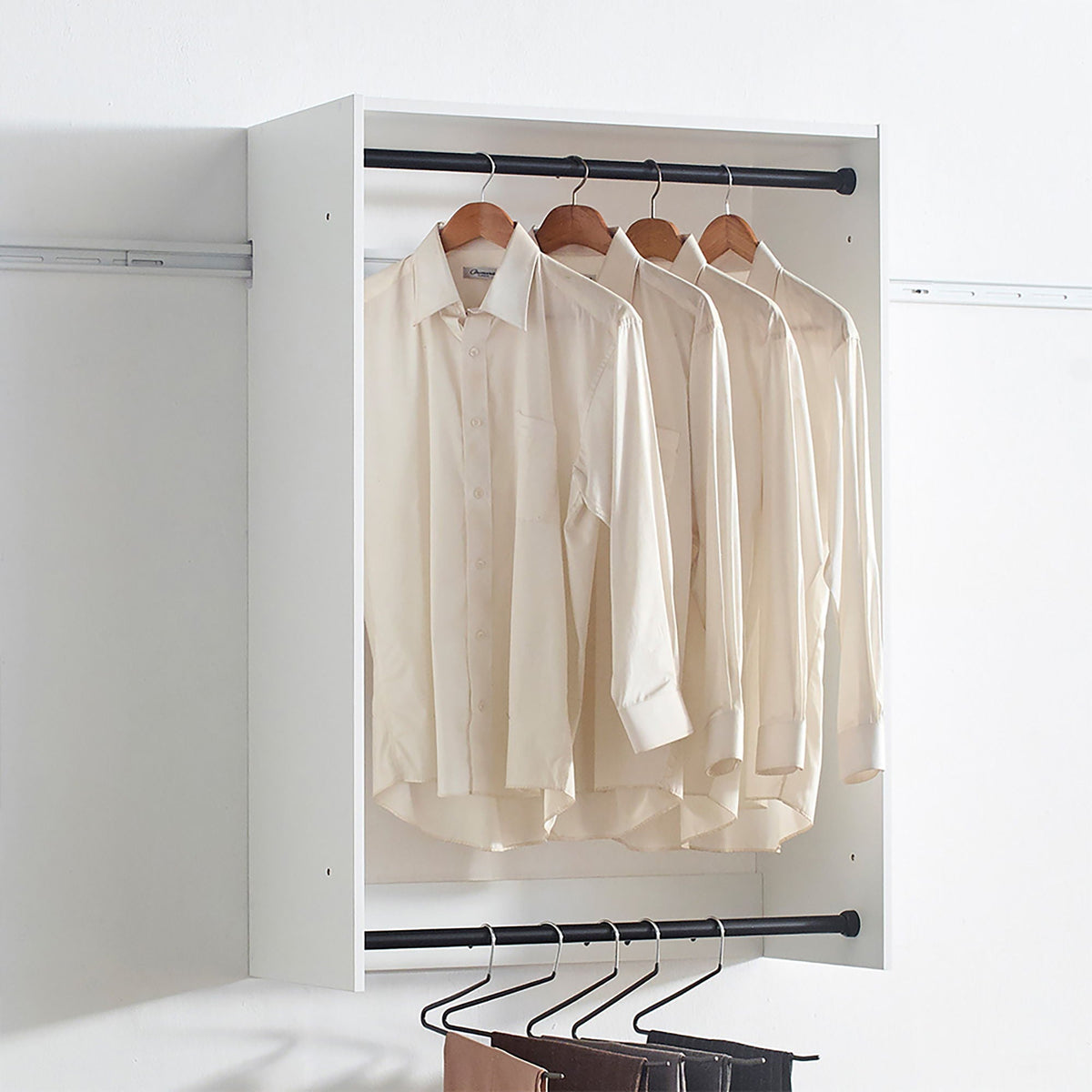 Wall Mounted Wood Closet System with Modular Units – White or Light Brown