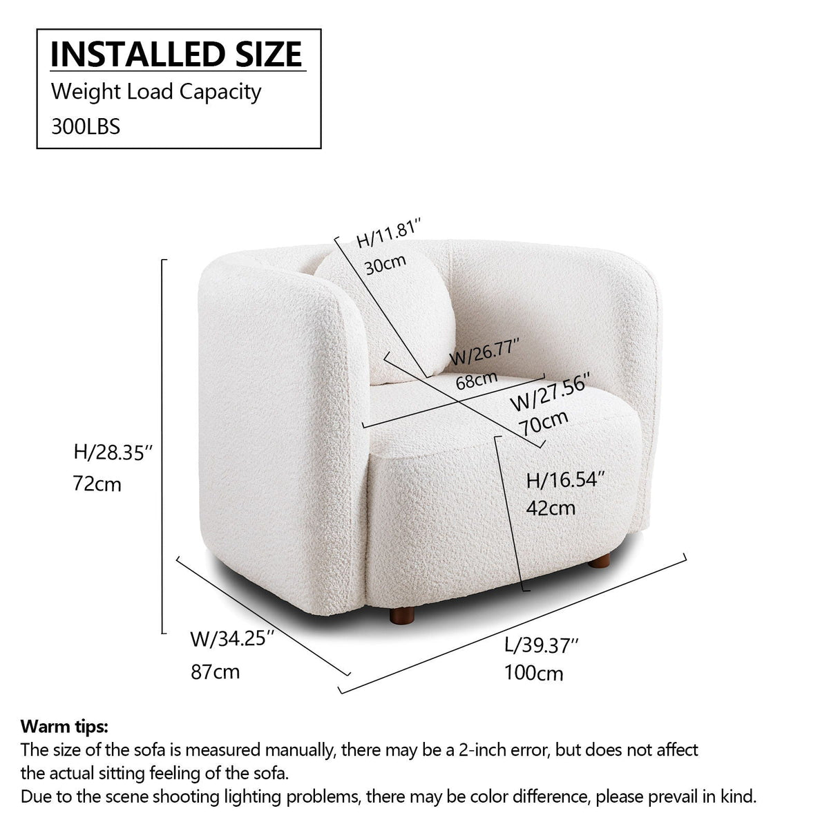 Japandi Style Accent Square Chair with Solid Wood Legs - Beige or White