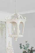 4 Light Wood Chandelier with Adjustable Chain - Cream White
