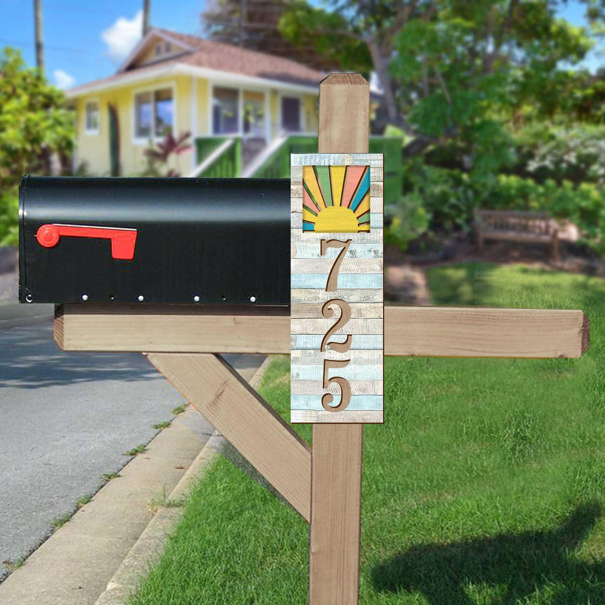 Address Sign - House Numbers for Housewarming - Sunrise Wooden Plaque - Custom Home Sign - MA989821B