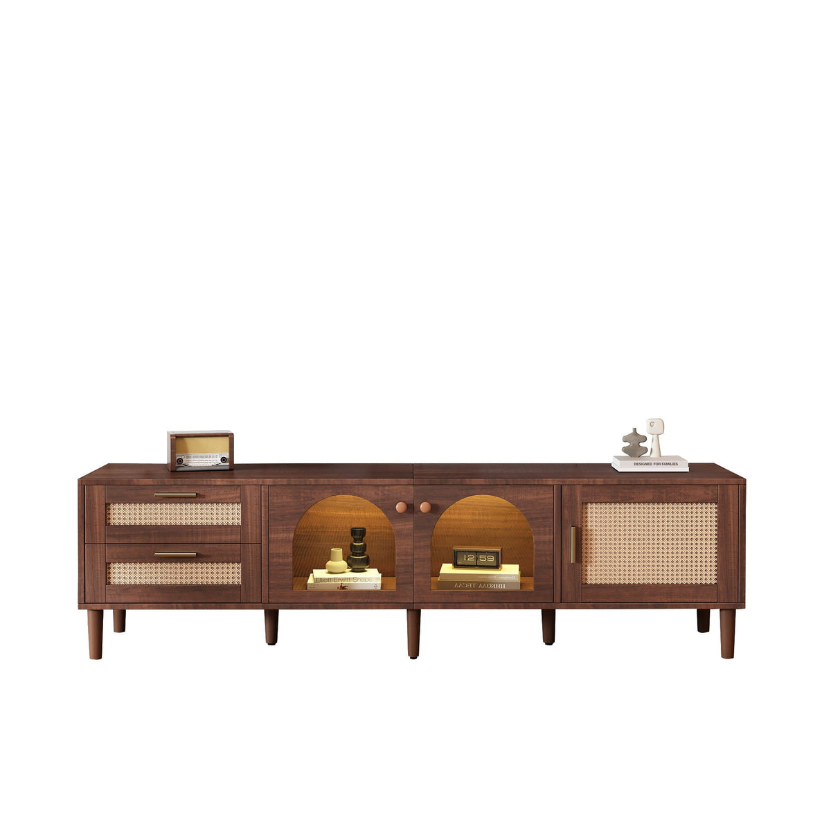 TV Stand With 3 Cabinets & 2 Drawers with LED Light - Dark Brown