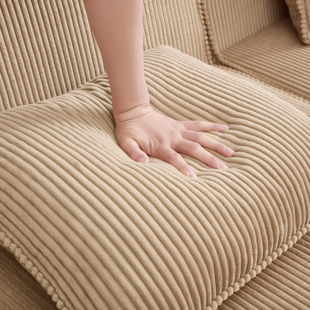 Corduroy Ottoman with High-Resilience Foam - Camel