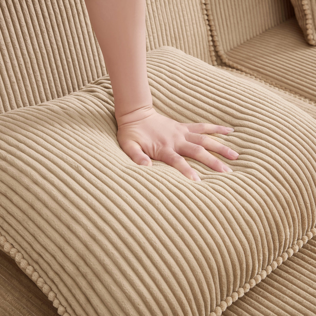 Corduroy Ottoman with High-Resilience Foam - Camel