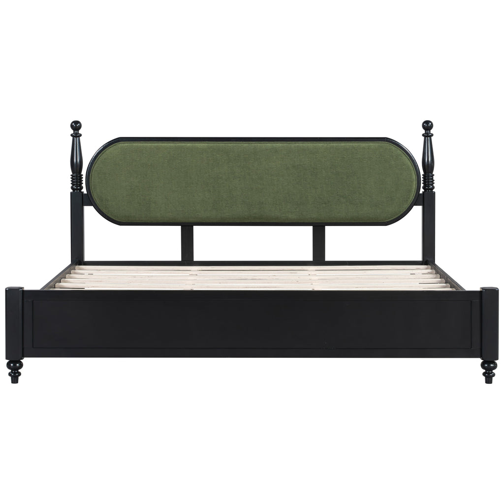 King Bed Frame Solid Wood Platform with Slats - Modern