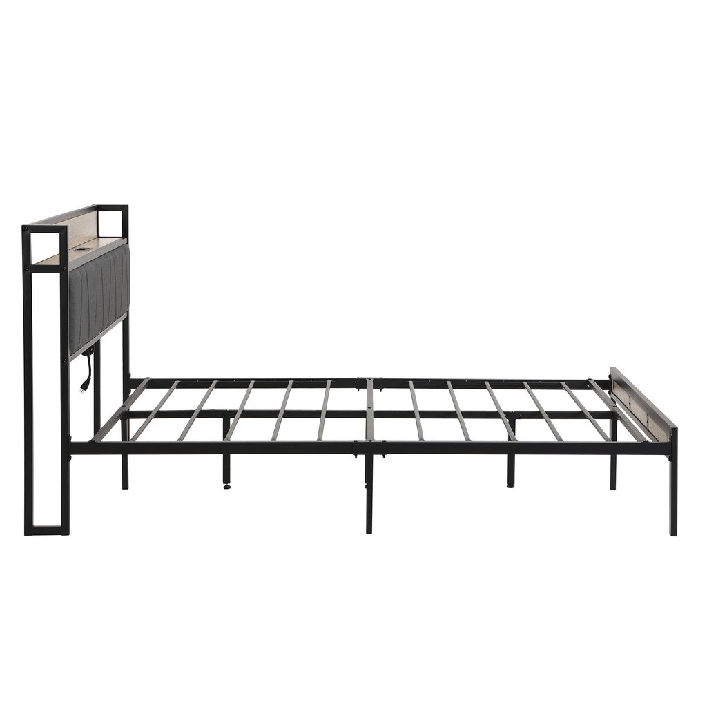 Modern Bed Frame with LED Lights and USB Charging - Light or Dark Brown