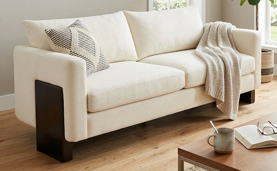 Modern 3-Seater Sofa with Rubberwood Legs - Beige or Brown