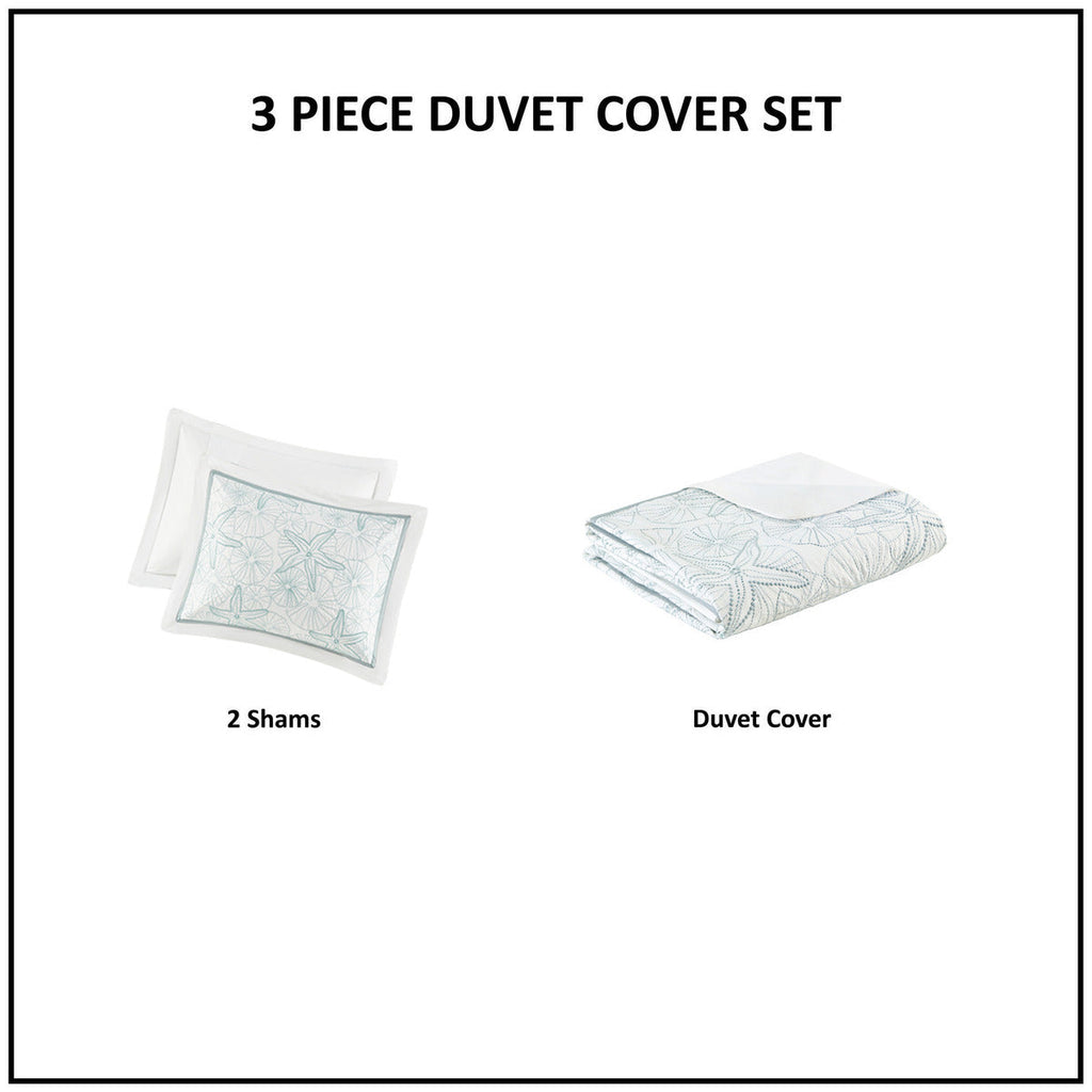 White King Duvet Cover Mini Set with Seashell Embroidery