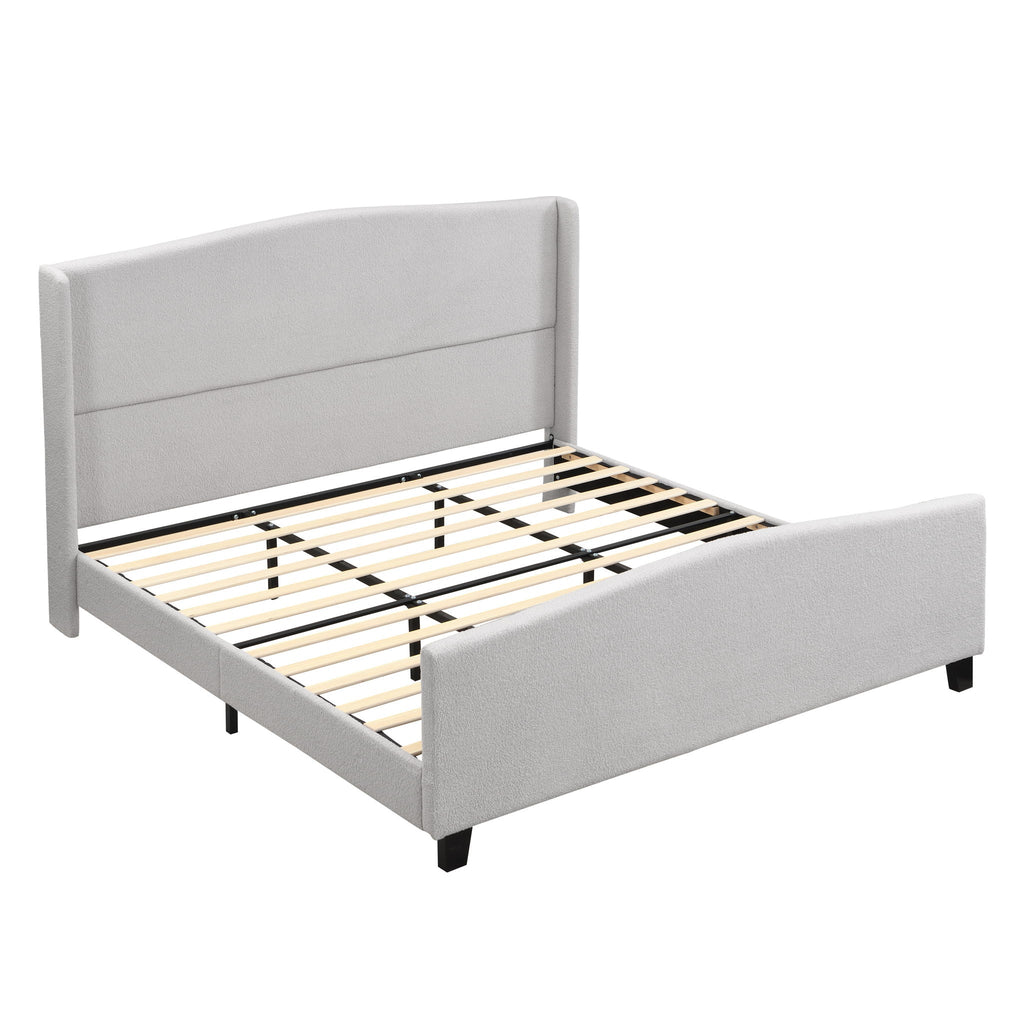 Platform Bed Frame with Tall Headboard and High Footboard - White or Gray