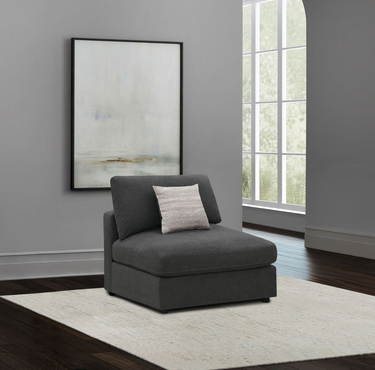 Serene Upholstered Armless Chair Charcoal