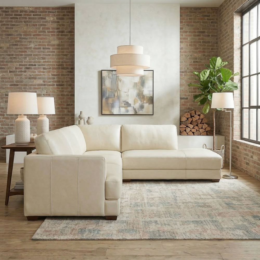 Glander Sectional Sofa with Solid Wood Frame - Cream