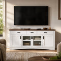 Modern TV Stand with Glass Doors and Adjustable Shelves - White