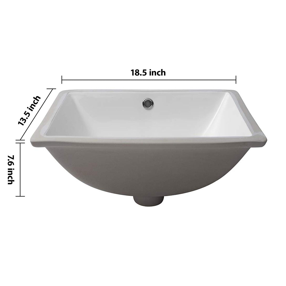 European Style Ceramic Rectangular Undermount Bathroom Sink with Overflow - White