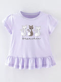 Children's Cats Round Neck Ruffle Hem T-Shirt