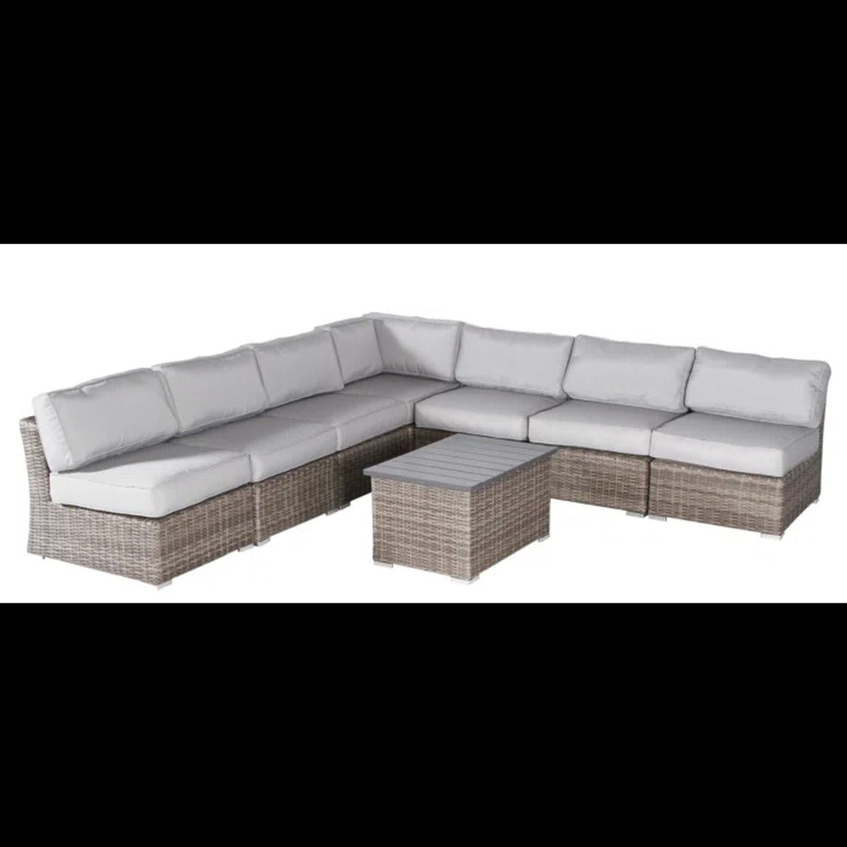 Wicker Sectional Sofa with Cushions and Table - Gray