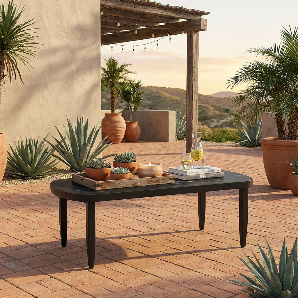 Outdoor Elegance Coffee Table with Rounded Corners – White or Black