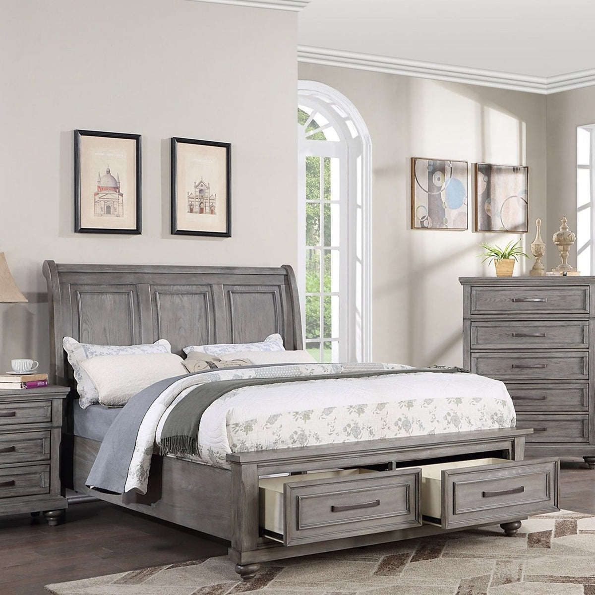 Panel 3 Piece Bedroom Set with Nightstands - Dark Gray or Dark Brown