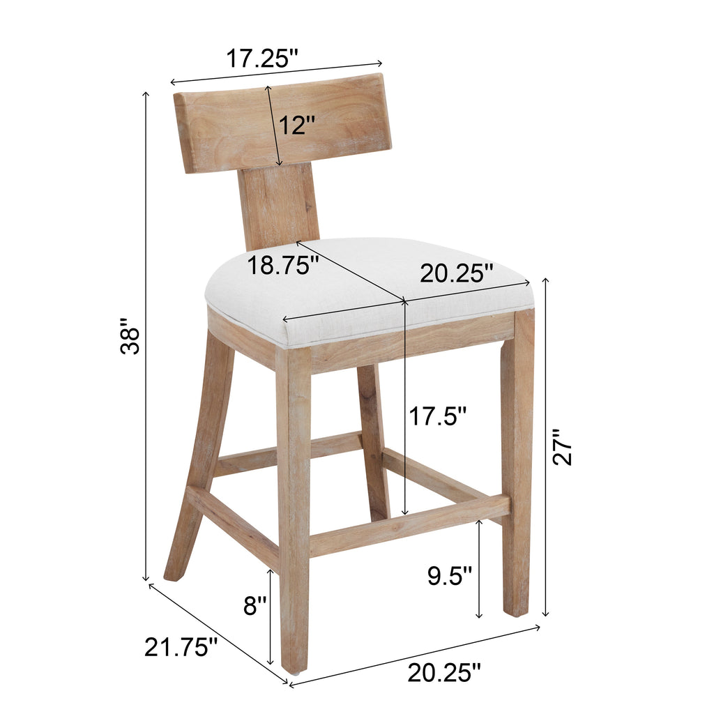 27" Upholstered Counter Stools Set of 2 with Solid Rubber Wood Frame - Beige & Natural