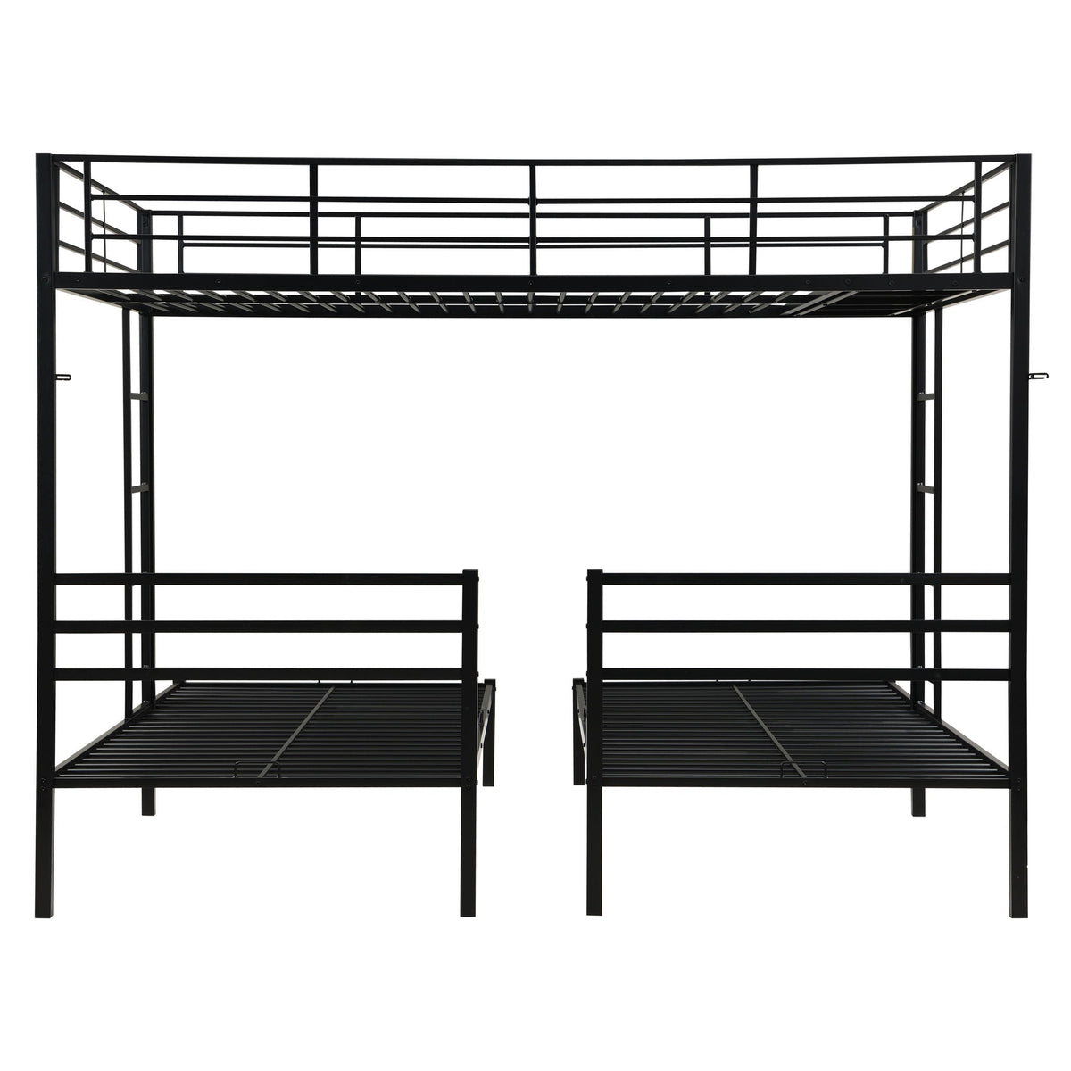 Modern Metal Triple Bunk Bed with Storage Shelf - Black