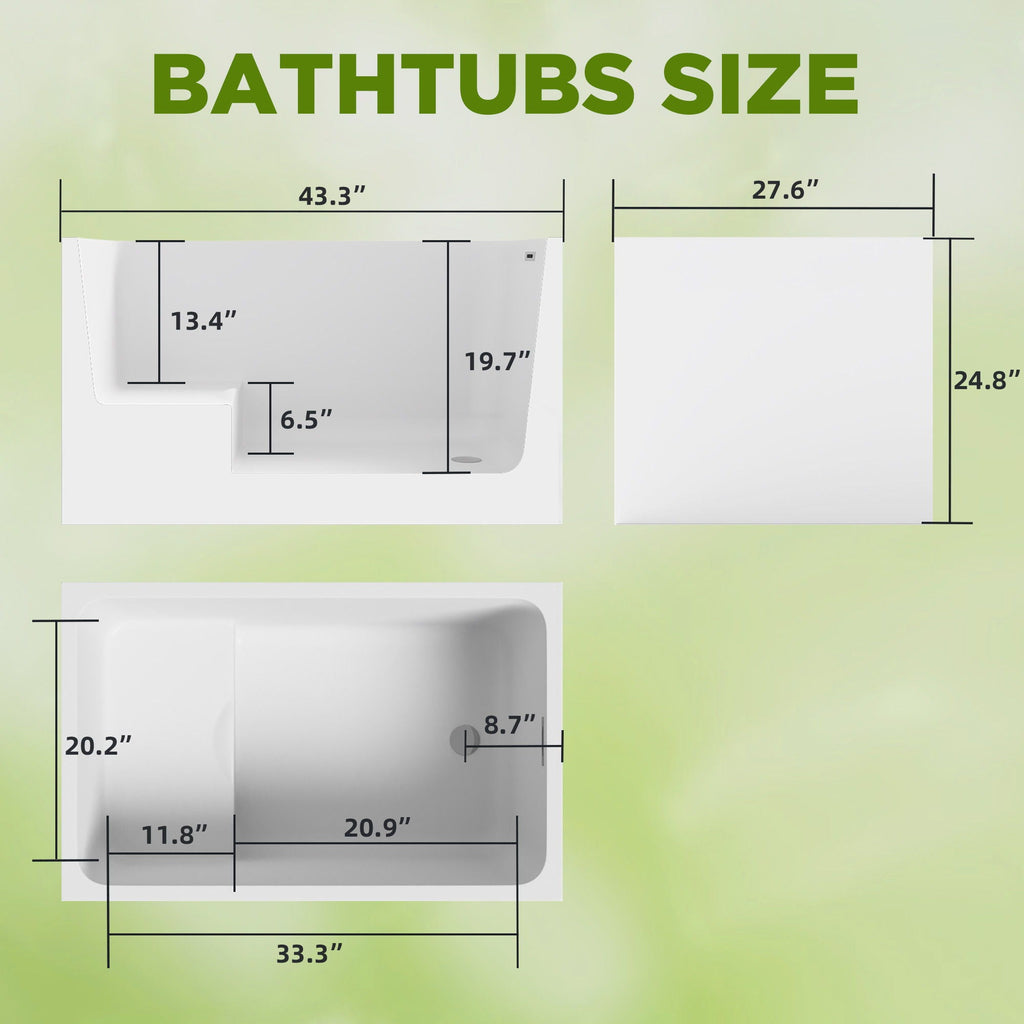 Gloss Freestanding Bathtub with Built-In Seat - White