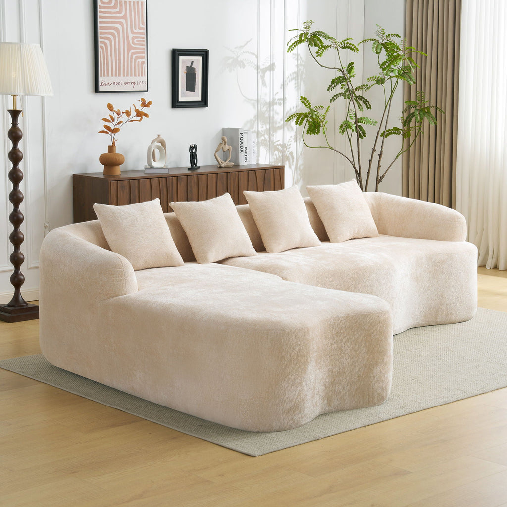 Modular L-Shape Sectional Sofa with Curved Chaise - Green, Beige, Gray