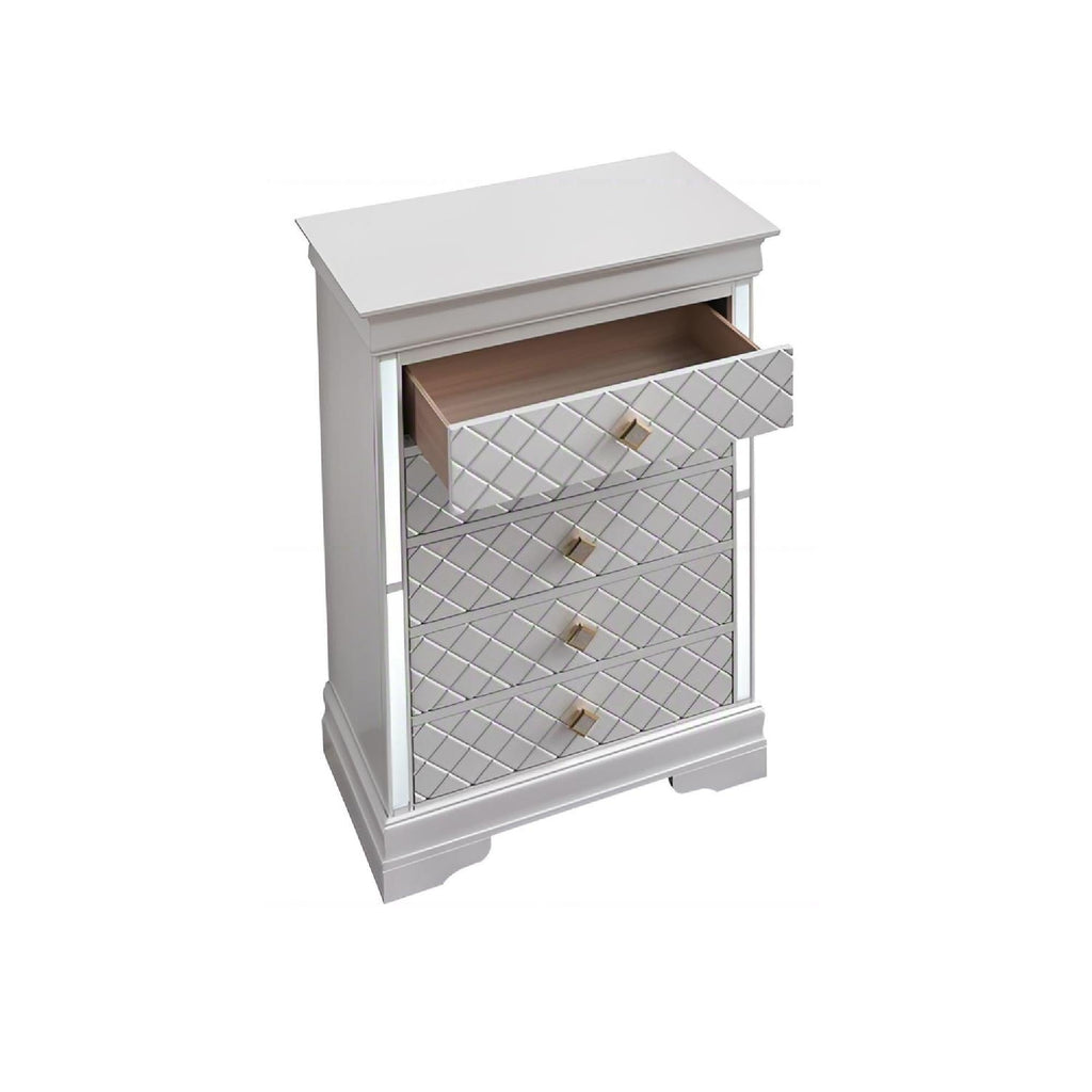 Embossed X Design Accent Chest with Crystal Pulls - Gray, Black, or Pearl Silver