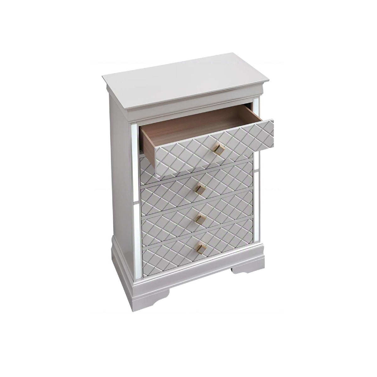 Embossed X Design Accent Chest with Crystal Pulls - Gray, Black, or Pearl Silver